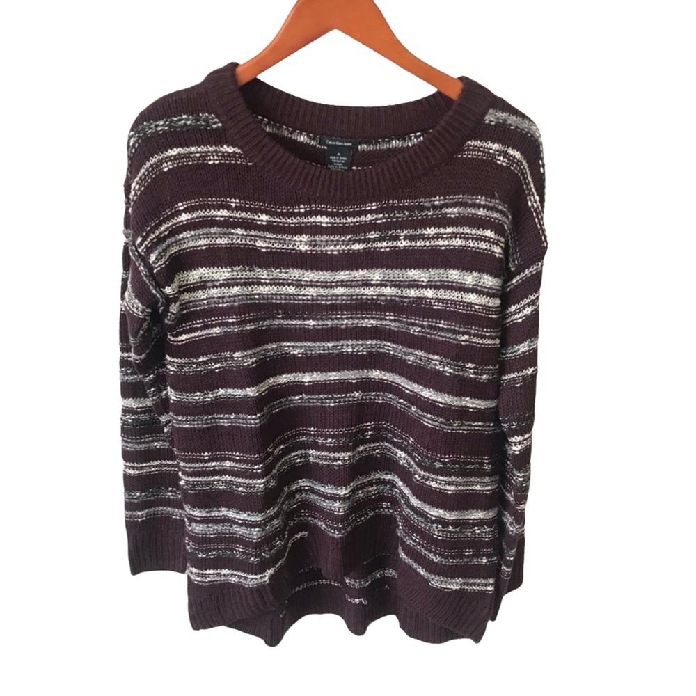 Calvin Klein Jeans Knit Sweater Purple and Gray Striped NWT